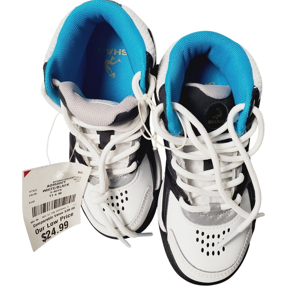 Shaq Boys Basketball Sneakers White Black Blue High Top AQ95002Y Size 11 Kids